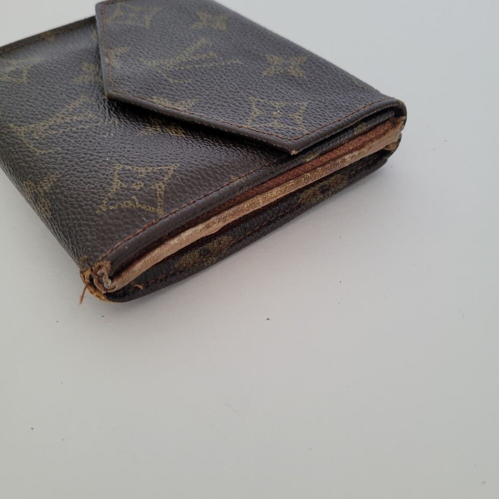 LOUIS VUITTON Vintage 80s Monogram Leather Wallet Brown Medium Trifold Elise - Picture 14 of 16